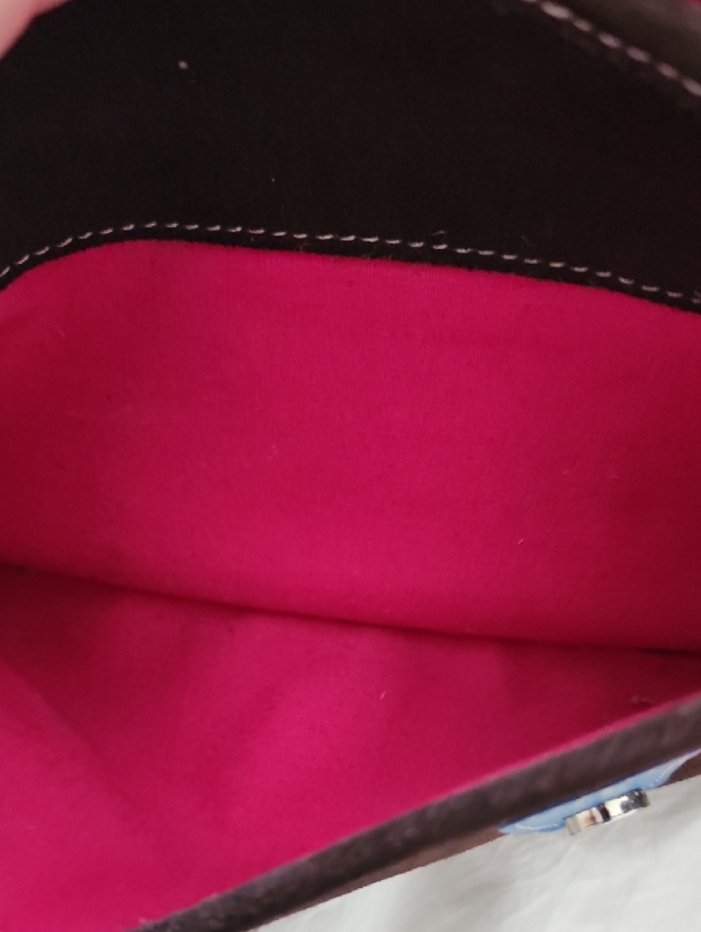 Brown Suede Crossbody Bag with Blue Trim - Picture 8 of 14